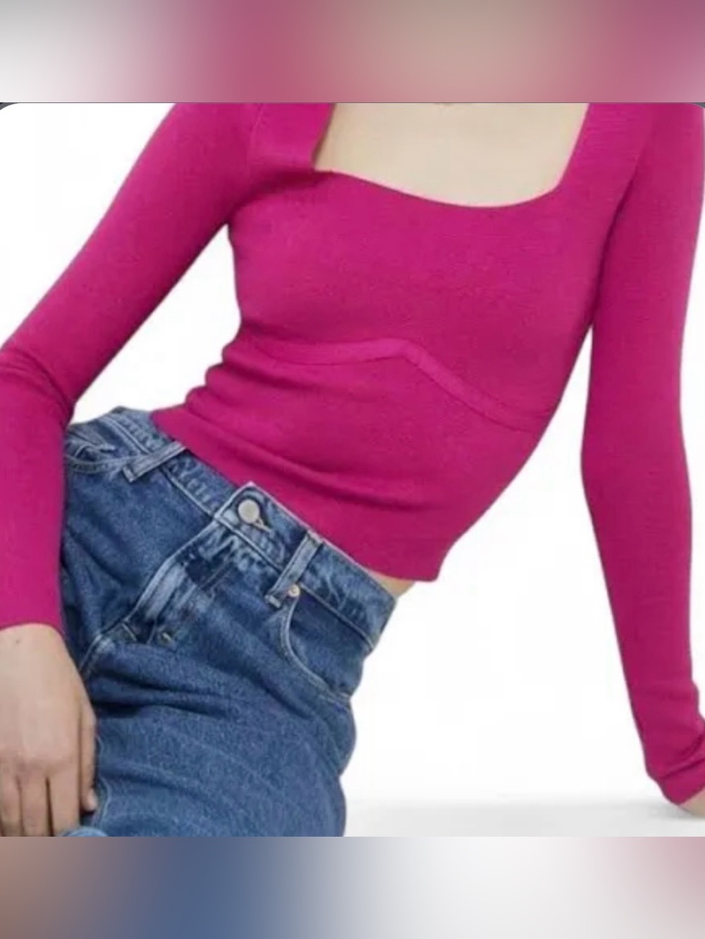 Abercrombie & Fitch Fitted Square- Neck Ribbed Sweater - Bright Pink